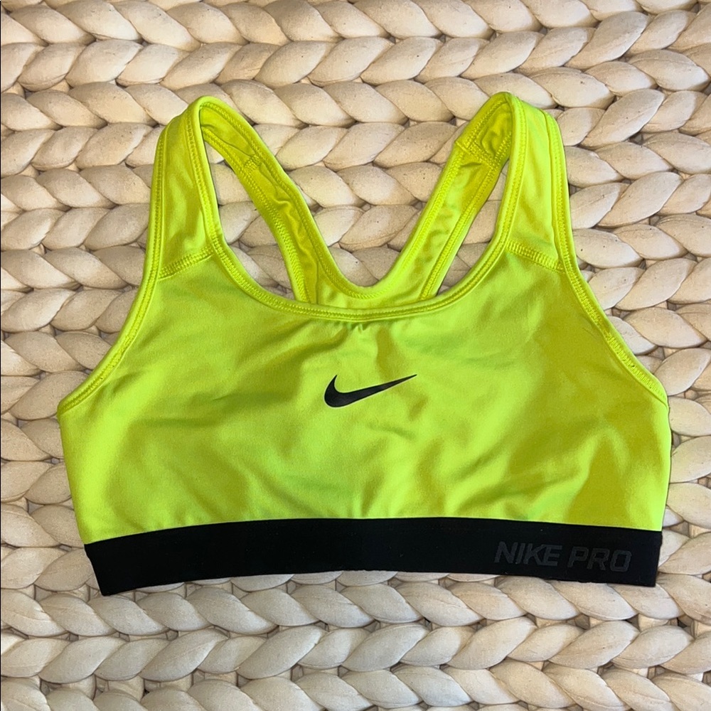 Nike Pro Neon Yellow Sports Bra, Racerback